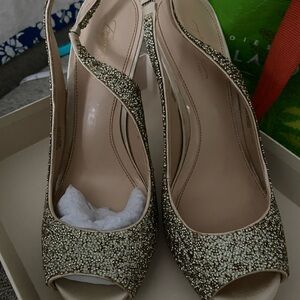 Vince Camuto Glittering Gold Peep-Toe Heels